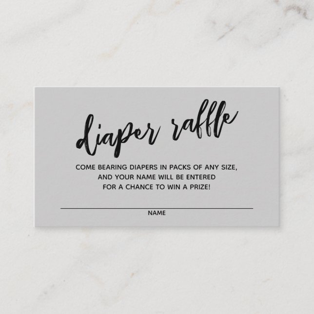 Modern Handwriting Diaper Raffle Ticket Grey Enclosure Card (Front)
