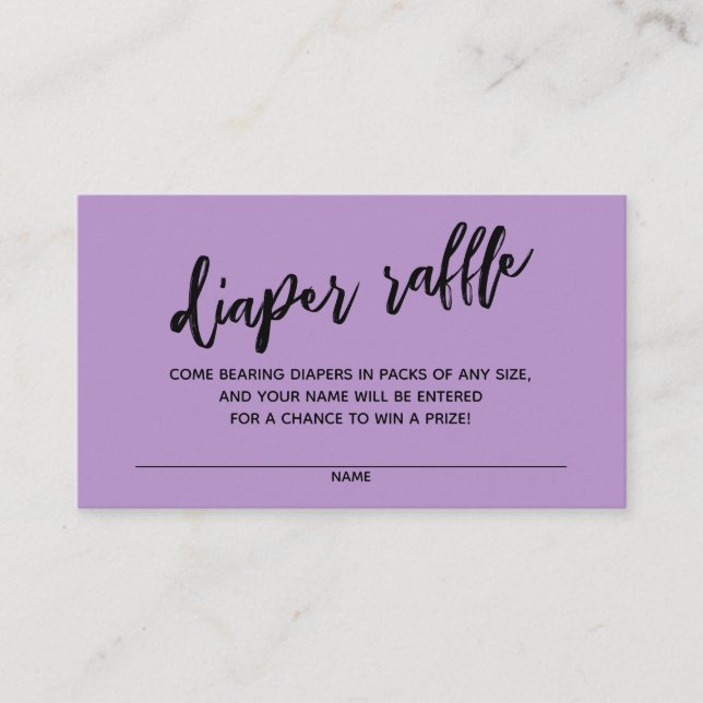 Modern Handwriting Diaper Raffle Ticket Purple Enclosure Card (Front)