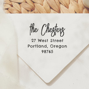 Modern Handwriting Family Name Return Address  Rubber Stamp