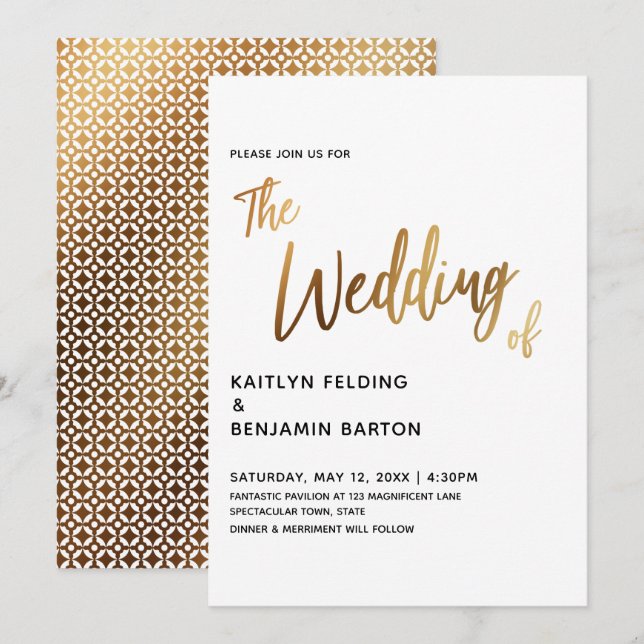 Modern Handwriting Gold Wedding Invitation (Front/Back)