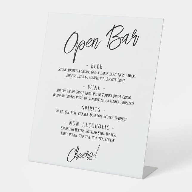 Modern Handwriting Headers Simple Open Bar Menu Pedestal Sign (Front)