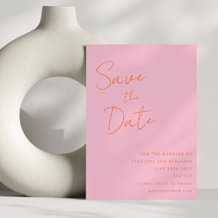 Modern  Handwriting Pink Orange Wedding Elegant Save The Date