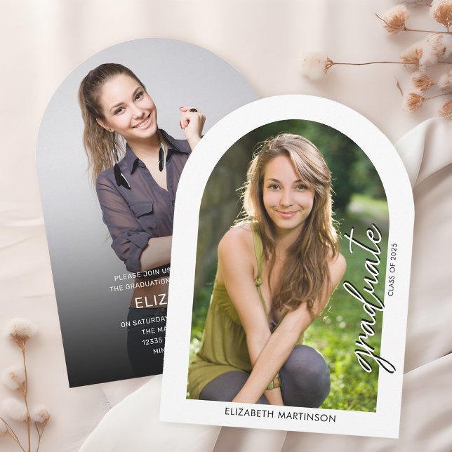 Modern Handwriting Script Photo Arched Graduation Invitation (Creator Uploaded)