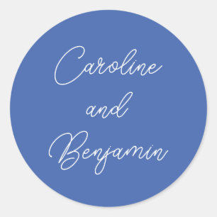 Modern Handwriting Script Wedding Name French Blue Classic Round Sticker