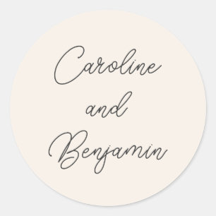 Modern Handwriting Script Wedding Name Ivory Black Classic Round Sticker