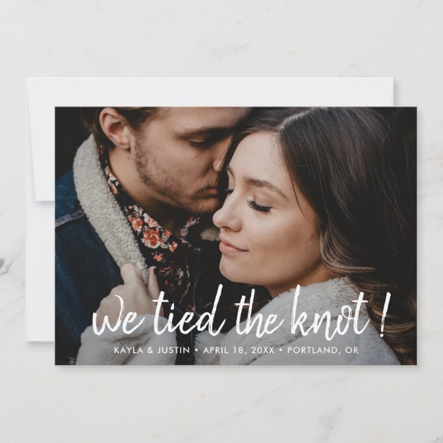 Modern Handwriting Simple Photo Elopement Wedding Announcement (Front)