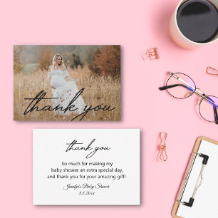 modern handwriting thank you baby shower photo card