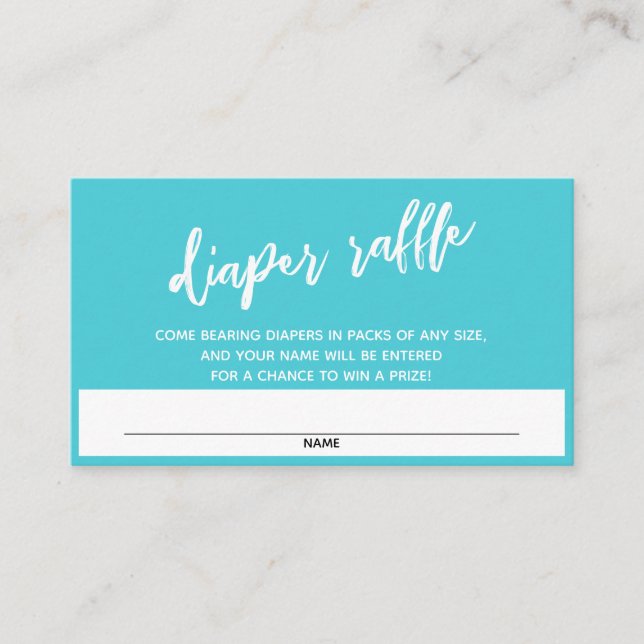 Modern Handwriting Turquoise Diaper Raffle Ticket Enclosure Card (Front)