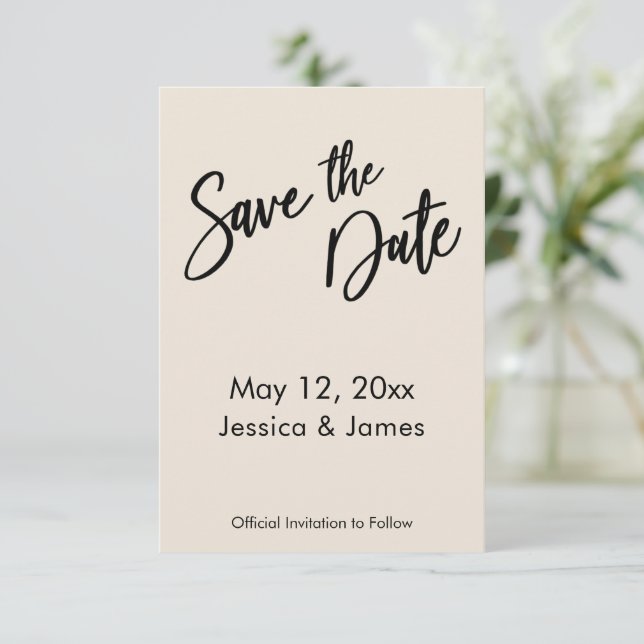 Modern Handwriting Typography Simple Cream Save The Date (Standing Front)