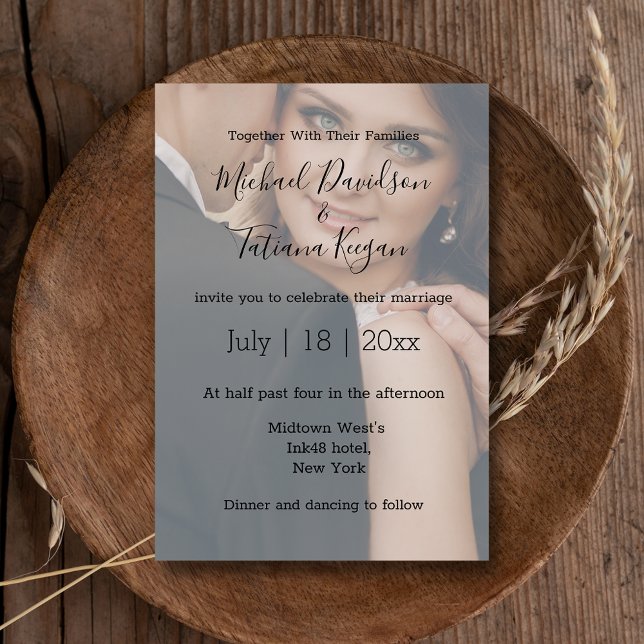 modern handwriting wedding faded photo invitation (Creator Uploaded)