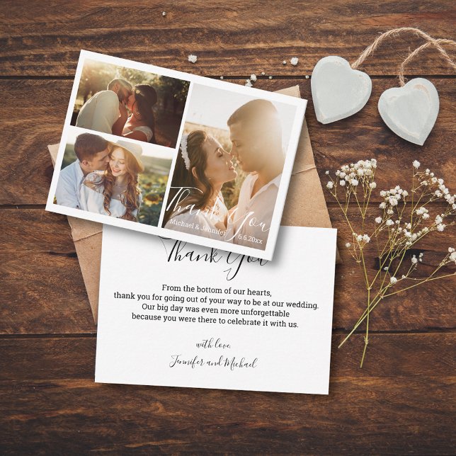modern handwriting wedding photo collage thank you card (Creator Uploaded)