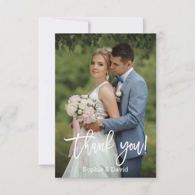 Modern Handwriting Wedding Photo Thank You Script (Front)