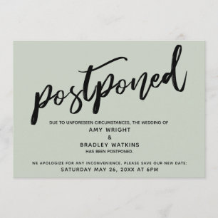 Modern Handwriting Wedding Postponed Sage Card