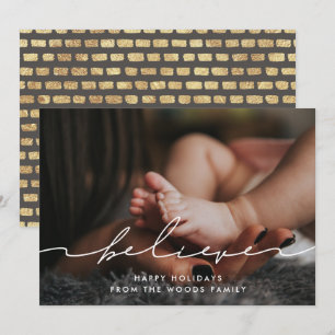 Modern Handwritten Believe Inspirational Photo Holiday Card