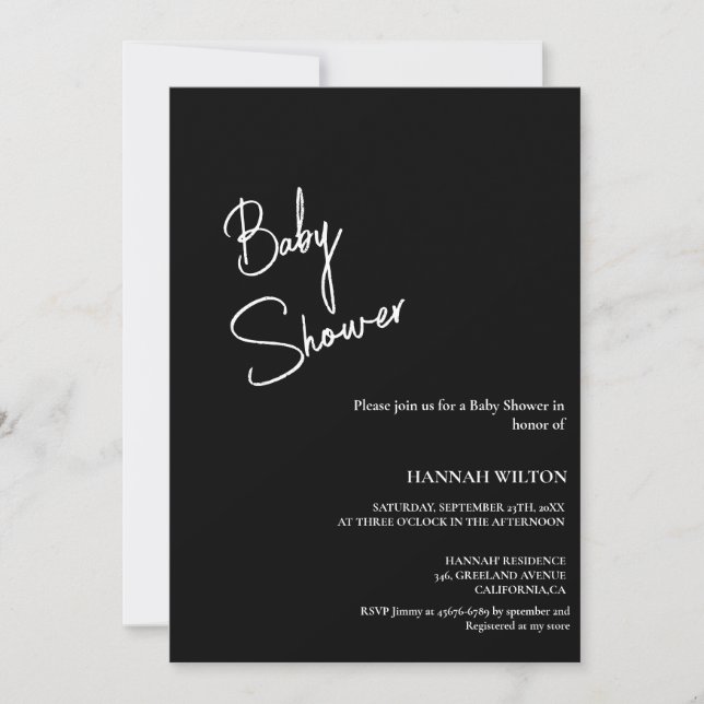 Modern handwritten Black and White baby shower Invitation (Front)
