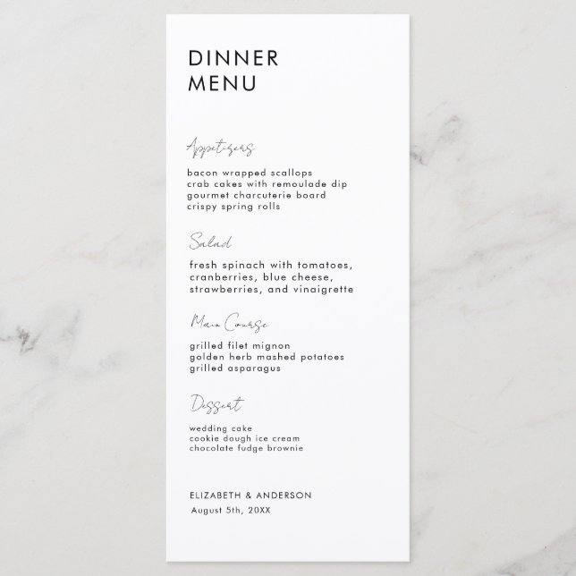 Modern Handwritten Black and White Dinner Card (Front)