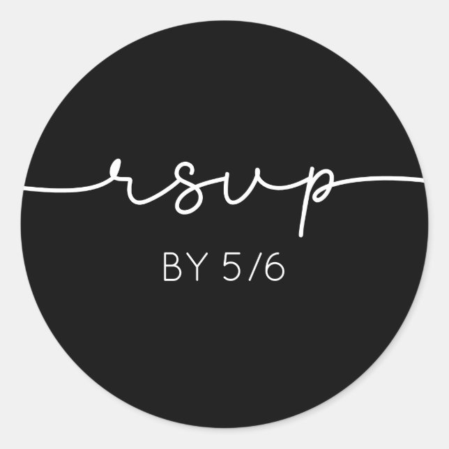 Modern Handwritten Black and White Minimalist RSVP Classic Round Sticker (Front)