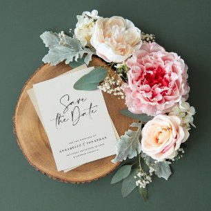 Modern handwritten black cream typography wedding  save the date