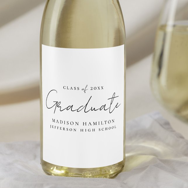 Modern Handwritten Black Script Graduation Wine Label (Creator Uploaded)