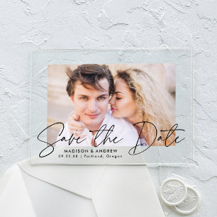 Modern Handwritten Black Script Save the Date Acrylic Invitations
