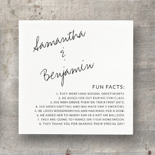 Modern Handwritten Black & White Fun Facts Wedding Napkin