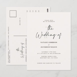 Modern handwritten budget wedding  postcard