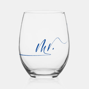 Modern Handwritten Calligraphy Mr. Stemless Wine Glass