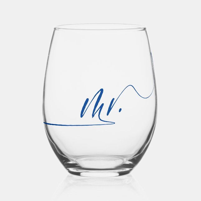 Modern Handwritten Calligraphy Mr. Stemless Wine Glass (Front)