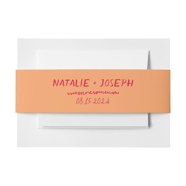 Modern Handwritten Colourful Bright Retro Wedding  Invitation Belly Band (Front Example)
