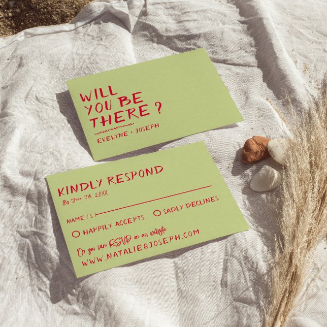 Modern Handwritten Colourful Retro Fun Bold Weddin RSVP Card (Creator Uploaded)