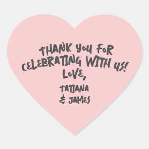 Modern Handwritten Custom Thank You Heart Favour Sticker