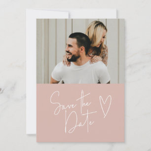 Modern Handwritten Dusty Pink Photo Save the Date