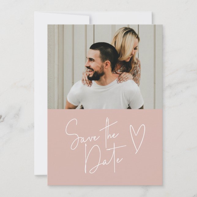 Modern Handwritten Dusty Pink Photo Save the Date (Front)