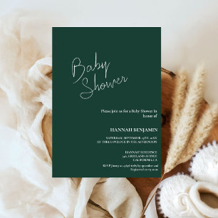 Modern handwritten emerald green baby shower invitation