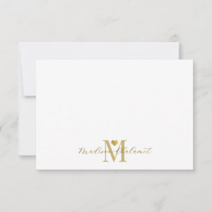 Modern Handwritten Gold Script Monogram Gold Heart Card
