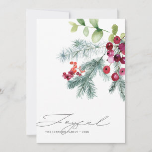 Modern Handwritten Joyful Winter Greenery Photo Holiday Card