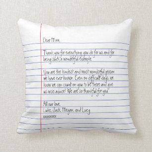 Modern Handwritten Letter on Lined Paper for Mum Cushion