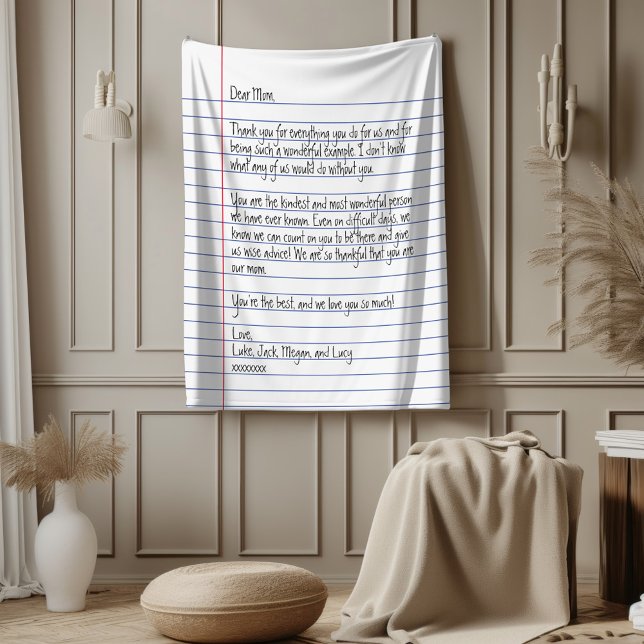 Modern Handwritten Letter on Lined Paper for Mum Fleece Blanket (Creator Uploaded)