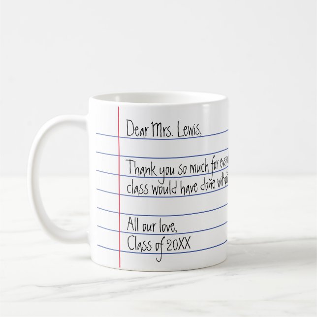Modern Handwritten Letter Thank You Teacher Coffee Mug (Left)