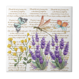 Modern handwritten letters cute floral Dragonfly Tile