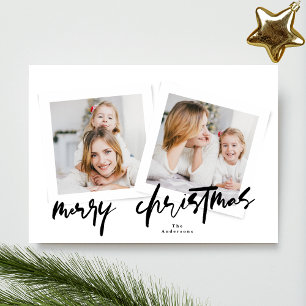 modern handwritten merry christmas multi photo holiday card