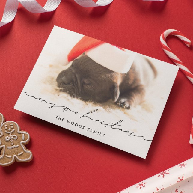 Modern Handwritten Merry Christmas Photo Holiday Card (Creator Uploaded)