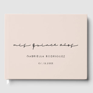 Modern handwritten Mis quince años blush pink Guest Book