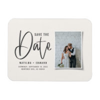 Modern handwritten monochrome photo wedding save t