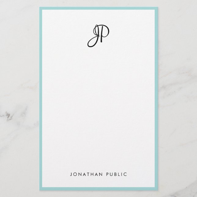 Modern Handwritten Monogram Minimalist Template Stationery (Front)