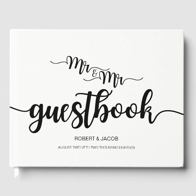 Modern Handwritten Mr. and Mr. Wedding Guestbook (Front)