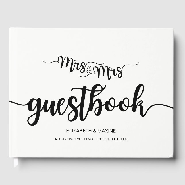 Modern Handwritten Mrs. and Mrs. Wedding Guestbook (Front)