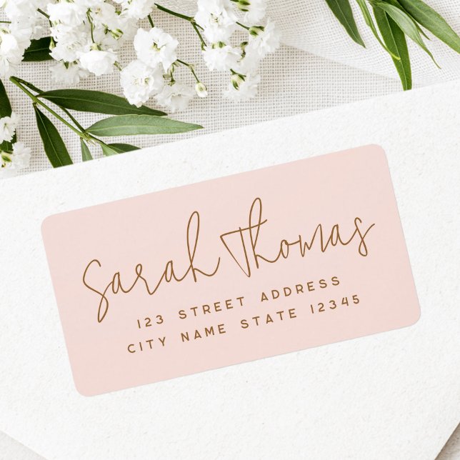 Modern handwritten name blush pink return address label (Modern handwritten name blush pink return address label)