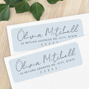 Modern handwritten name dusty blue return address