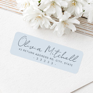 Modern handwritten name dusty blue return address